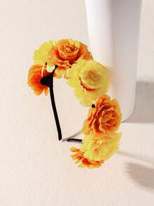1件装印花波西米亚风涤纶纤维（涤纶）发箍，四季通用，仿真花朵头饰，适合海边度假和拍照，发带，发箍，发饰，头饰