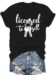 Camiseta con licencia para vender, para mujer y unisex, de verano, casual, transpirable, con personalidad, cuello redondo, manga corta, estilo urbano, versátil, adecuada para adolescentes y adultos - Negro - Ver 1