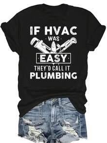 Camiseta de técnico de HVAC para mujer, unisex, de verano, casual, transpirable, con personalidad, cuello redondo, manga corta, ropa de calle, versátil, adecuada para adolescentes y adultos - Negro - Ver 1