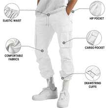 ALLABREVE Mens Casual Joggers Pants Hiking Drawstring Chino Cargo Pants Straight Leg Pants - 白色 - 查看 7