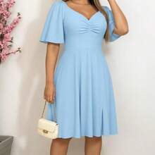Vestido Curto Elegance Manga Flare Romântico - Azul bebê - Visão 3