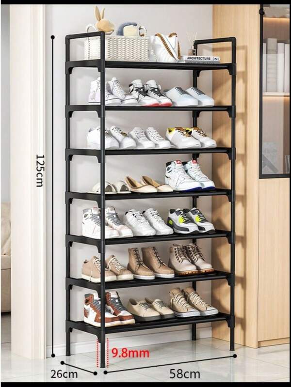 1pc Simple Shoe Rack, Multi-Tier Household Entryway Indoor Shoe Cabinet 45/58cm Length, Dustproof Shoe Organizer Rack For Rental House, Black Color, Upgraded Sturdy 3-8 Tier Storage Shelf