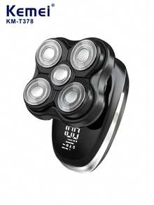 Kemei KM-T378 Electric Bald Head Shaver, Professional Waterproof Cordless Hair Clipper, 10000 RPM, USB Rechargeable Electric Shaver With 5 Heads (1 Piece) - Black - View 8