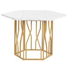 Modern Hexagonal Marble Dining Table, Black Metal Branch Frame, Simple Aesthetic Coffee Table, Suitable For Dining Room And Living Room