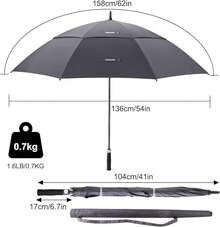 Paraguas de Grandes,Paraguas de Pro-Line de Gran Tamaño con Doble Toldo Ventilado a Prueba de Viento Impermeable para Hombres y Mujeres - gris - Ver 8