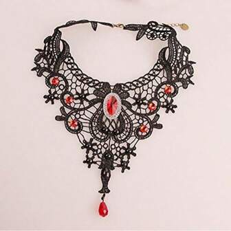 1pc Gothic Style Lace Choker Necklace, Suitable For Birthday Party, Ball Gown Attire