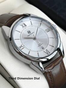 Pablo Raez Men's Casual Watch, Stylish Business Watch, Original Charming Men's Watch, Silver-Brown Case, Stainless Steel Case, Luxury Watch, Black Soft And Comfortable Microfiber Leather Strap, Roman Numeral Markers, Date Display, 50-Meter Water Resistance, New Men's Quartz Watch - 均碼 - 查看 5