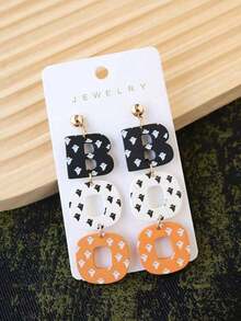 1pair Halloween Ghost Printed Acrylic & Polymer Clay BOO Earrings, Fun And Cute Party Ear Accessories, Holiday Gift