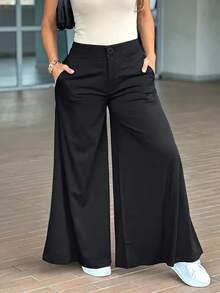 Fashionable Solid Color Casual Loose Wide-Leg Pants For Women, Elegant And Minimalist