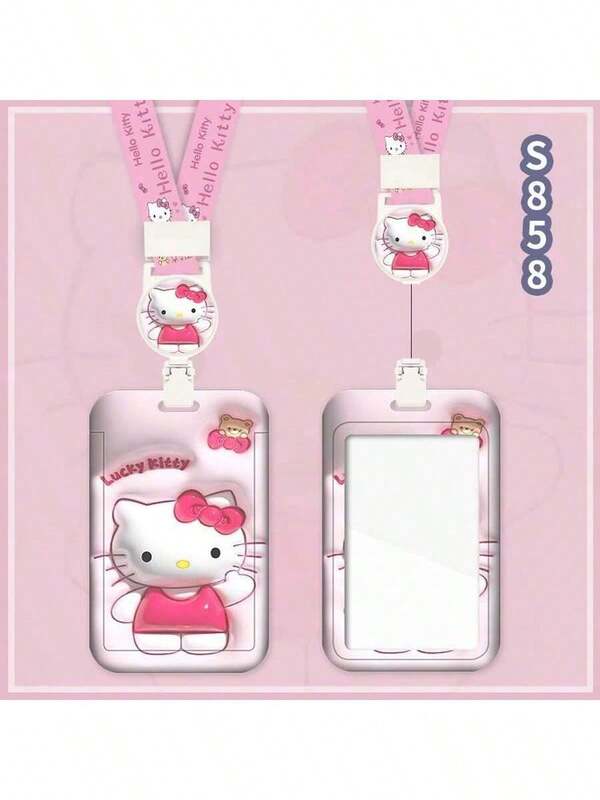 1 Pieces,Anrio With Lanyard Card Holder [Authorized]  Campus Photo Clip, Student Stationery Meal Card, Woven Rope Bus Card, Storage Box Keychain, Student Cartoon Protective Cover, Bus And Subway Access Control Work ID Set, Pass Card, Valentine's Day Couple Transparent Long Lanyard Hanging Piece,