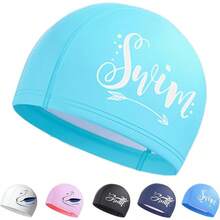 LENGLAGE Gorro De Natación para Mujeres Y Hombre, Gorras De Natacion para Cabello Largo, Gorras para Nadar para Adulto, Elásticos PU Gorro De Natación Impermeable de Antideslizante - Cielo Azul - Ver 13