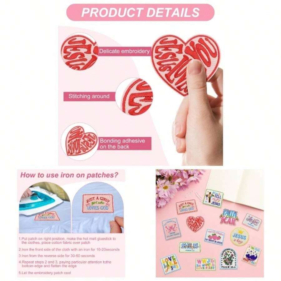 20 Pcs Iron On Patches Clothes Hats - Christian Bible Verse Embroidered Trucker Hat Patches Sew On Applique Jeans Backpack