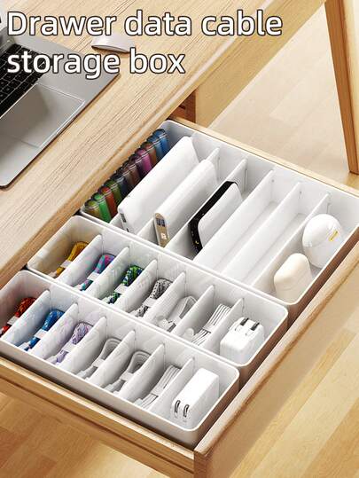1 Adet Veri Kablosu Saklama Kutusu, Ayırıcı Düzenleyici, Büyük Kapasiteli Masaüstü Çekmece Güç Kablosu Yönetim Kutusu, Şarj Kablosu Düzenleyici
