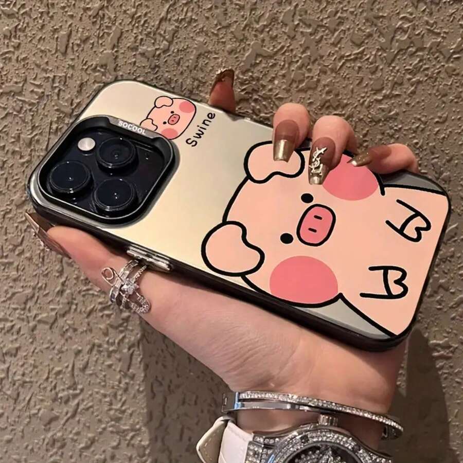 Funda de Teléfono con Diseño de Cerdo Encantador para Modelos de 16/16Plus/16Pro/16Promax, 15/15Plus/15Pro/15Promax, 14/14Plus/14Pro/14Promax, 13/13Pro/13Promax, 12/12Pro/12Promax, 11/11Pro/11Pro Alta Calidad Hermosa17  17promax - Negro - Ver 1