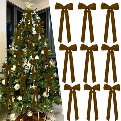 12pcs Christmas Tree Flocked Decorations Bowknot Flocked Ribbon Hanging Ornaments Holiday Decor, Christmas Wreath Bowknot Pendant Gifts, Christmas Eve Christmas Tree Decorations Christmas Decorations Winter Room Decor Christmas Decorations Home Christmas Gifts Christmas Decor