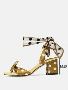 女士高跟凉鞋,适合派对、户外、高跟、女士凉鞋、旅行、时尚度假、粗跟方头、波尔卡圆点围巾领带、3D 圆点蝴蝶结装饰、纯色纹理材质、优雅的金色高跟凉鞋 - 金色 - 查看 9