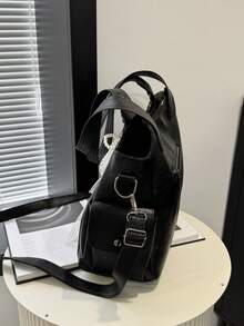 Lightweight Business Casual Portable Rivet Detail Shoulder Tote Bag, Suitable For White-Collar, Teachers, Young Female College Students, Teacher's Day, Work, Business, Commuting, University And Other Occasions. Also Suitable For Young Female College Students, Career Starters And White-Collar Workers. Very Suitable For Office, Work And Business Occasions. - Black - View 6