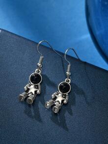 1/8/9 pares de pendientes de aleación con baño de plata, de colores múltiples, con diseños de estrellas, lunas y astronautas - Plateado - Ver 16