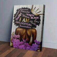 1pc Empowering 'I AM' Affirmation Art Print - 29.97x39.88 Cm Or 39.88x59.94 Cm Framed Canvas Painting With Regenerated Wood Frame, Vibrant Purple Flowers & Golden Accents, Inspirational Wall Decor For Home, Office, Or Gift, African American Wall Art, Feminine Theme, Frame - Nhiều màu - Xem 2