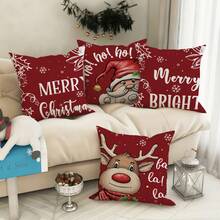 4pcs Christmas Theme Pillow Covers, Single-Sided Linen Pillow Shams, 45*45cm/18*18 Inches, 3 Size Options, Suitable For Living Room, Bedroom, Dining Room, Outdoor Sofa, Bed Decor, Creating A Festive Christmas Atmosphere. Home Decor Christmas Decorations Room Decor Pillow Case Pillow Cases Cushion Cover Cushion Covers