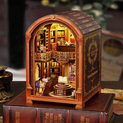 3D-pusselbokhylleset, gör-det-själv-miniatyrhusmodellbyggsats, träpysseldekor för rum, sovrum, jul, födelsedagspresent