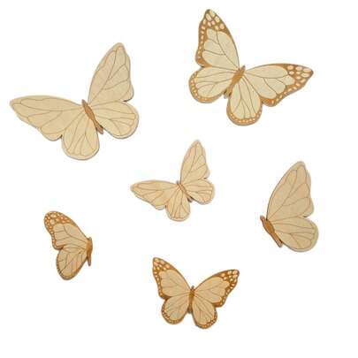 北欧风格儿童房木质墙贴 - 蝴蝶墙壁艺术，营造家居摄影氛围。