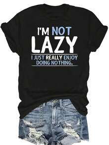 Camiseta con patrones interesantes para mujer y unisex, de verano, casual, transpirable, con cuello redondo, manga corta, estilo urbano y versátil, adecuada para adolescentes y adultos - Negro - Ver 1