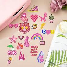 25PCS Preppy Iron On Patches Pink Fun Cute Western Cowgirl Sew Embroidered Patchs Clothes Jeans Jackets Backpack Dress Girls Aesthetic Repair Patch Style 1