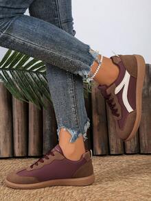 女士勃艮第色运动鞋，厚底休闲鞋，防滑透气 - 彩色 - 查看 5