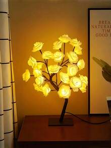 USB Powered Rose Tree Lamp - Comes With Data Cable/USB Rechargeable LED White Rose Tree Lamp - Flower Night Light, Adjustable Potted Design, Suitable For Home Living Room, Halloween, Bedroom And Party Decoration, Christmas Desktop Decor, Perfect Holiday Gift!
