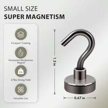 Neosmuk Magnetic Hooks,30lb Heavy Duty Earth Magnets With Hook For Refrigerator, Extra Strong Cruise Hook For Hanging, Magnetic Hanger For Cabins, Grill (Gunblack, Pack Of 4) - MàuE - Xem 5