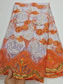 1 Yard /5 Yard African Lace Fabric 2025 High-Quality High-Grade Sequins Nigeria Sliky Fiber Fabric Suitable For Wedding Exquisite Three-Dimensional Flower Pattern DIY Handmade Materials With Embroidery Suitable For Cutting And Dry Cleaning, And A Variety Of Colors Are Available - Multicolor - View 10