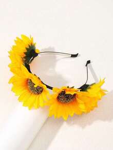 1 件涤纶花卉印花波西米亚风格头带，四季向日葵花朵装饰发带，适合女士、海滩/度假/拍照使用、发带、发箍、发饰头带、头饰 - 彩色 - 查看 7