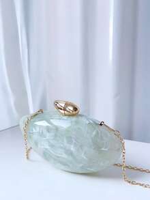 1pc Teal Marble Striped Stylish High-End Ballroom Accessory Evening Clutch Bag, Women's Handbag Shoulder Crossbody Asymmetrical Shape - Cadet Blue - View 3