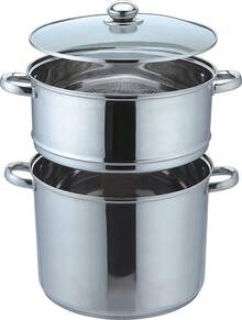 Kamberg - Couscoussier / Cuit Vapeur / Faitout 3 en 1 - Diamètre 20 - 4 Litres - Acier Inoxydable Haute Qualité - Couvercle en Verre - Feux dont Induction - 0008059 - 8 litres - Voir 4