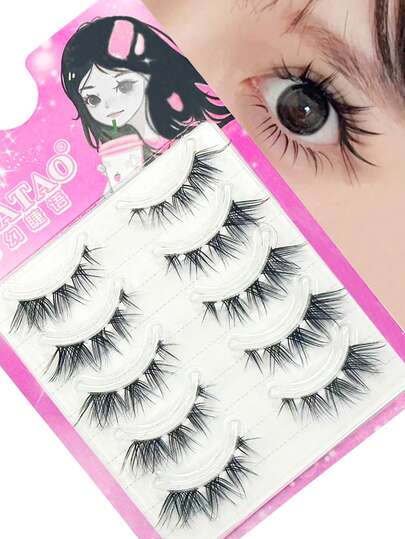 5 Pairs Basic False Eyelashes Soft Natural Volume Fox Eye Lift Daily Wear Reusable Strip Lashes For Bigger Eyes Effortless Glam Lightweight