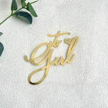 1个/2个亚克力女宝宝出生蛋糕装饰摆件，婴儿派对装饰品，性别揭晓“是女孩”蛋糕装饰，时尚青少年派对和生日派对亚克力蛋糕插牌 - 非常适合甜点桌装饰，蛋糕插牌装饰 - 金色 - 查看 8