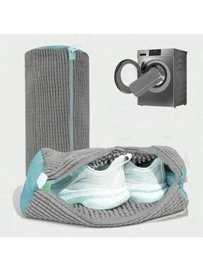 1 Confezione di sacchetti per lavatrice per tutti i tipi di scarpe - grigio con cerniera blu, sacchetti protettivi per il bucato con interno in morbido pile, perfetti per scarpe sportive e scarpe casual, sacchetti per il bucato, sacchetti per il bucato, articoli essenziali per le vacanze, accessori da viaggio, accessori per la laurea