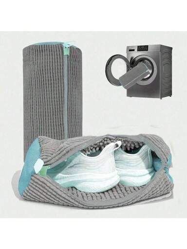 1 Packung Waschmaschinen-Schuhbeutel für alle Schuharten - Grau mit blauem Reißverschluss, Schutzbeutel für die Wäsche mit reichhaltigem Fleece innen, perfekt für Sneaker und Freizeitschuhe, Wäschebeutel, Wäschebeutel Urlaubsartikel Reiseaccessoires Reisetaschen Reisezubehör Abschluss