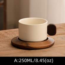 1 Set 250ml/8.45oz Cream-Color Thick Ceramic Coffee Mug With Saucer, Classic Straight Design, Heat-Resistant Handmade Coffee Cup, Highly Attractively Large Capacity Cup, Suitable For Coffee Art Tea Cup, For Home, Cafe And Gift - Multicolor - View 12