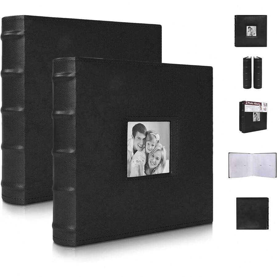 2 cubiertas de álbum de fotos, encuadernadas y cosidas a mano. Puede contener 400 fotos (200 por álbum). Tapa dura negra - 1 - Ver 1