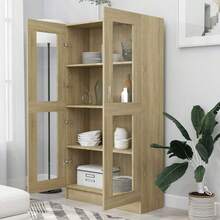 Vitrina Larryhot Roble Sonoma 82,5x30,5x150 cm Madera de ingeniería, resistente y duradera, fácil de montar, estilo decorativo, adecuadA, Para guardar adornos, figuras, libros, pequeños objetos, etc. - Marrón - Ver 3