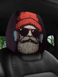1/2 pièces Housse de repose-tête de voiture avec homme barbu de Noël, housse de protection de siège, ajustement universel, convient pour les scénarios de conduite longue distance et de voyage d'affaires, cadeau surprise idéal pour les meilleurs amis et Halloween