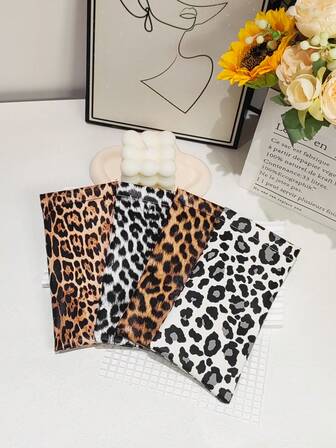 Leopard Print Fashion Glasses Case, Gold/Silver/Pink Leather Eyeglass Pouch, Unisex