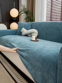 1 件雪尼尔人字纹沙发套，时尚奢华沙发保护套，装饰防滑防尘防刮沙发套，适合所有季节、卧室、客厅、书房、办公室 - 藍色 - 查看 12