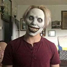 1 pieza Máscara de Demonio Sonriente (QMR), Máscara de Disfraz Aterrador, Máscara de Látex de Demonio de Ojos Blancos para Disfraz de Halloween