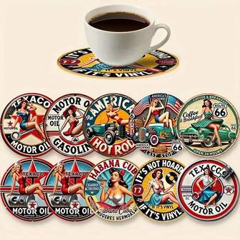 10pcs Modern Lady Wooden Coasters Set - Heat Resistant, Non-Slip, , Suitable For Kitchen, Home, Tableware, Coffee Table Decor, Perfect Gift For Family And Friends, 10pcs/Set, 2000pcs/200sets