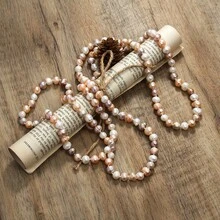 1pc 120cm Elegant French Style Cultured Pearl Necklace With Asymmetrical White And Purple Mixed Knots - Classic Luxury Design, Suitable For Casual Wear Or Gift, Freshwater Pearl Jewelry