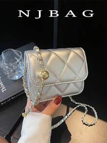 Túi vuông mini hình thoi có dây đeo có thể điều chỉnh, Túi đeo vai nữ, Túi đeo chéo có dây xích, Túi chần bông, Túi mini nhẹ, Thích hợp để đi làm, Thường ngày, Phối đồ hàng ngày, Hẹn hò, Công sở, Sinh viên - Bạc - Xem 13