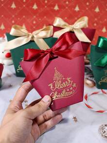5pcs Christmas Gift Box With Bowknot, Red And Green Mini Treat Boxes For Candy, Cookies, Chocolates, Party Favors, Holiday Packaging, Cute Decorative Box For Christmas Tree, Wedding, Birthday, Classroom Exchange, Festive Wrapping For Kids And Adults